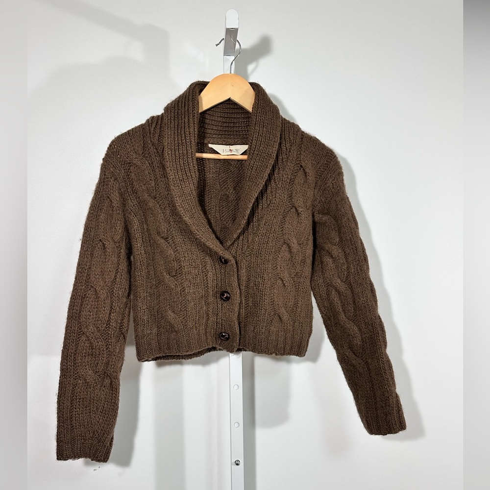 90’s JCREW Outfitters Vintage Brown Wool Cable Knit Cropped Cardigan Minimalist